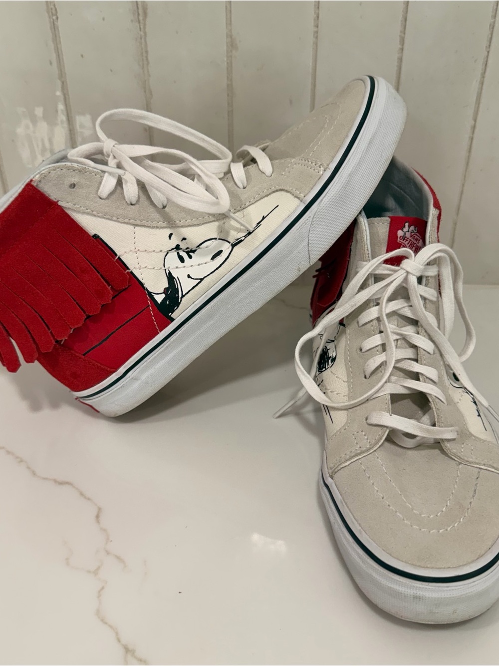Vans x Peanuts Snoopy Red and Cream High-Top Sneakers men size 8, women size 9.5